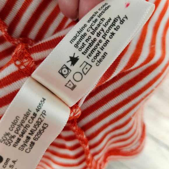 Three Dots Womens Orange White Striped Bell Sleeve Boat Neck Mini Dress Small - Picture 7 of 7